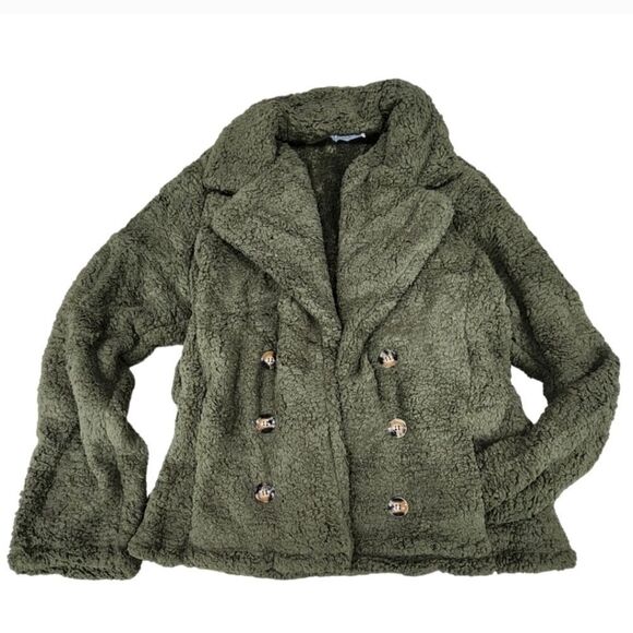 Dark Green Sherpa Coat Size 2X Super Soft - Picture 2 of 2